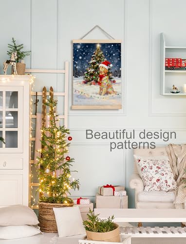 XUNLURY Christmas Tree Wall Art - Golden Retriever Canvas Poster, Snowy Winter Night, 12x16 Inch, Color-5