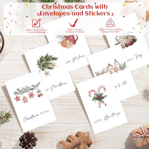 Thboxes Christmas Botanical Cards Set with Envelopes & Stickers – 20 Assorted Holiday Greeting Cards