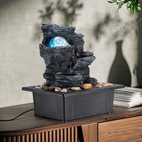Indoor Tabletop Waterfall Fountain with LED Lights & Rolling Ball Decor