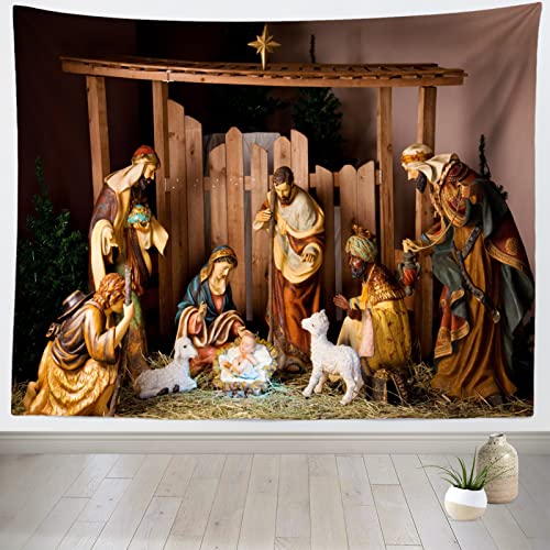 Loccor Christmas Nativity Scene Tapestry 118x96 Inches Holy Night Wall Hanging Religious Decor