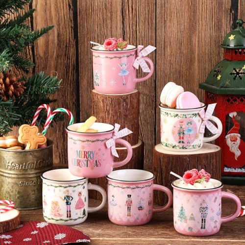 Suttmin 6-Pack Pink Christmas Mini Coffee Mugs Nutcracker Set - 5.07 oz