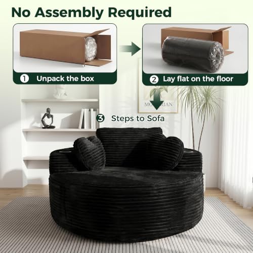 56-Inch Oversized Round Chaise Lounge Chair with Cup Holders & Side Pockets