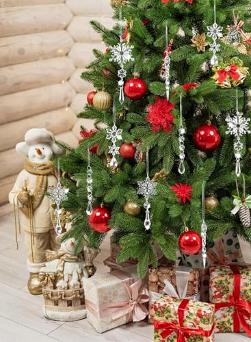 Crystal Snowflake Christmas Ornaments 10-Pack Acrylic Hanging Decorations for Tree