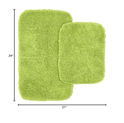 2-Piece Shaggy Bathroom Rug Set, Non-Slip Washable Nylon Bath Mats, Lime
