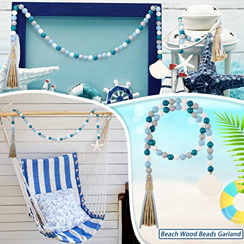 Coastal Wood Bead Garland with Shell Tassels, 2-Piece Set