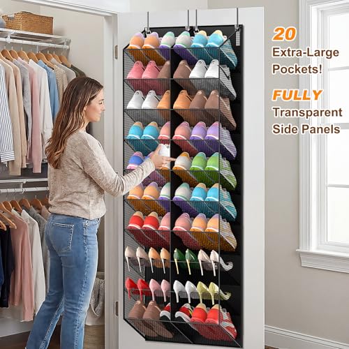 Over the Door Shoe Organizer - 10-Tier Hanging Rack for 20-30 Pairs, Black
