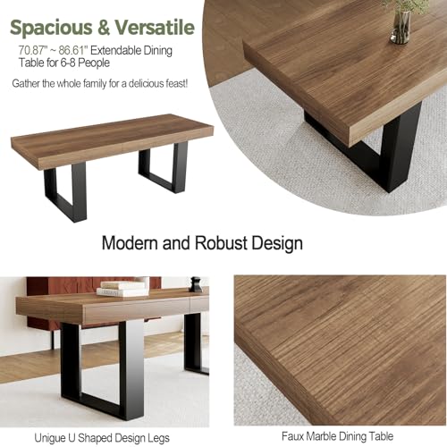 STHOUYN Rustic Extendable Dining Table 71-87 Inch Brown Farmhouse Kitchen Table