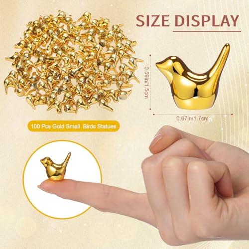 100 Pcs Gold Mini Bird Figurines, Miniature Resin Bird Statues for DIY