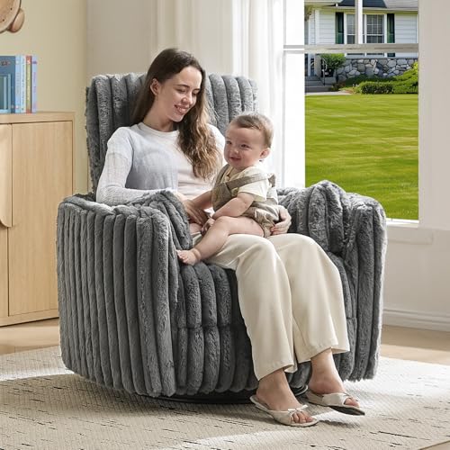 Oversized Swivel Rocking Nursery Recliner Chair with USB and Corduroy