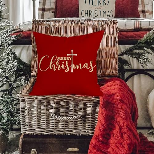 RABUSOFA Red Christmas Pillow Cover 18x18 Inch Holiday Decor Cushion Case