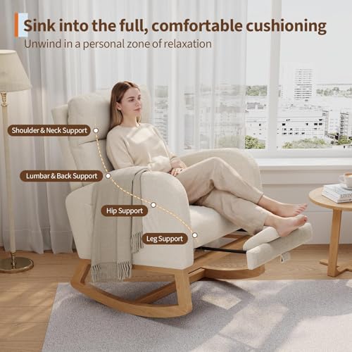 GarveeHome White Nursery Glider Chair with Footrest & Teddy Cover — Ergonomic Rocking Chair for Nursing & Relaxing