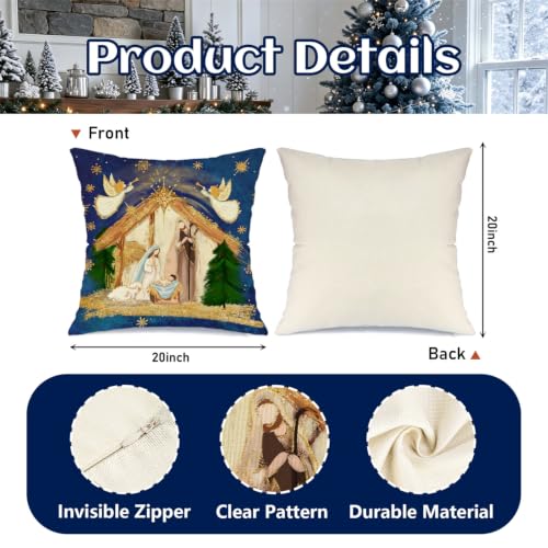 MODOVOS Nativity Scene 20x20 Inch Christmas Pillow Covers (Set of 4) – Front-Pattern Only