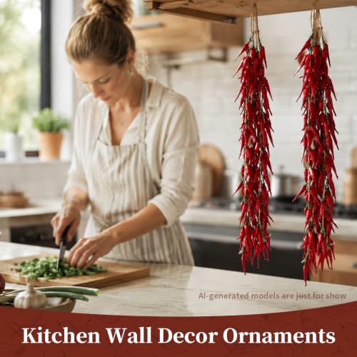 Artificial Chili Pepper String Garland, 5-Bunch Fake Vegetable Kitchen Decor