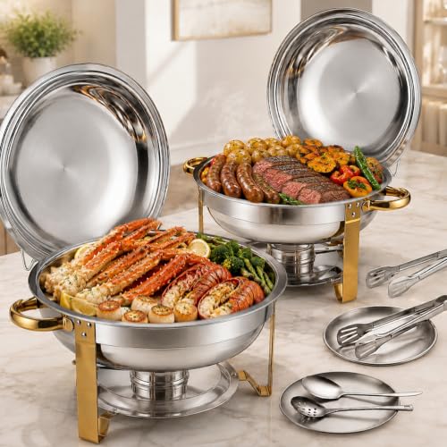 KEGDAN 2-Pack 6QT Stainless Steel Chafing Dishes with Lids & Holders for Buffet & Catering