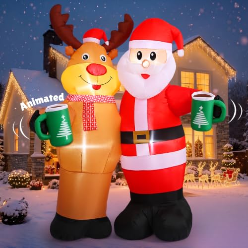 Elegear 7FT Animated Santa & Reindeer Christmas Inflatable - Cheers Version