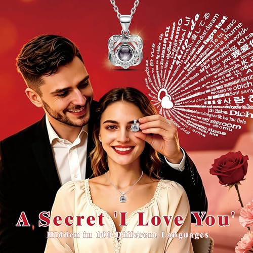 Preserved Real Red Rose Box with Heart I Love You Necklace Gift Set