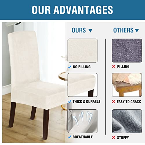 H.VERSAILTEX Dining Chair Covers Velvet Stretch Chair Covers for Dining Room Set of 2 Parson Chair Slipcovers Chair Protectors Covers Dining, Soft Thick Solid Velvet Fabric Washable, Ivory