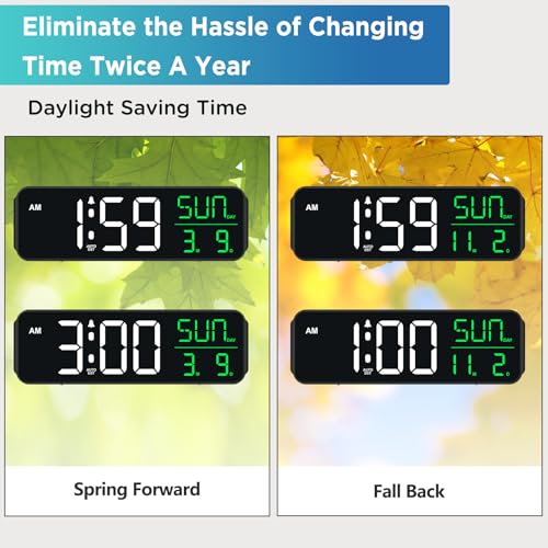Large Display Digital Alarm Clock with Calendar Date & Day, Auto DST
