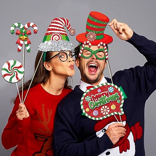 30Pcs Christmas Photo Booth Props Kit with Sticks – Merry Christmas Party Decorations