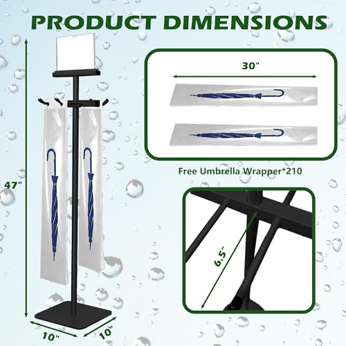 Umbrella Bag Stand with 200 Disposable Plastic Wet Umbrella Bags