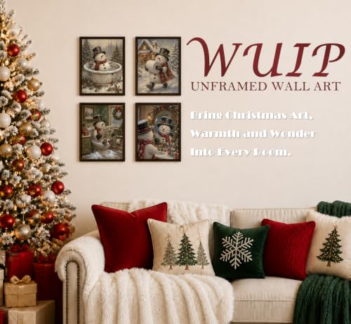 Wuip Snowman Christmas Wall Art Decor Set of 4 - Winter Bathroom & Home