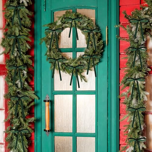 ZJoey Dark Green 5x7 Inch Velvet Christmas Bows, 36-Pack Rustic Holiday Decor