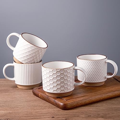 Off-White 12 OZ Stackable Ceramic Coffee Mugs Set of 4 | GBhome