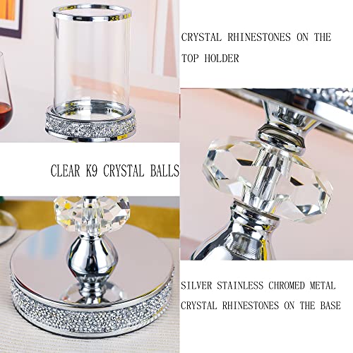 Hanjue Silver Crystal Ball Candle Holder for Pillar Candles Wedding Home Decor