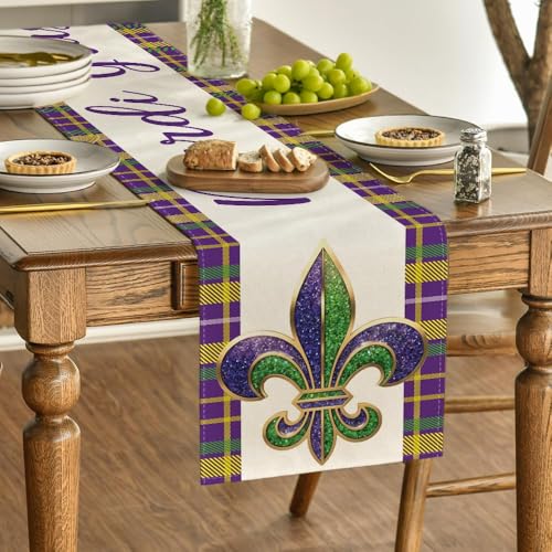 Artoid Mode Iris Stripes Mardi Gras Table Runner 13x36 Inch Holiday Decor