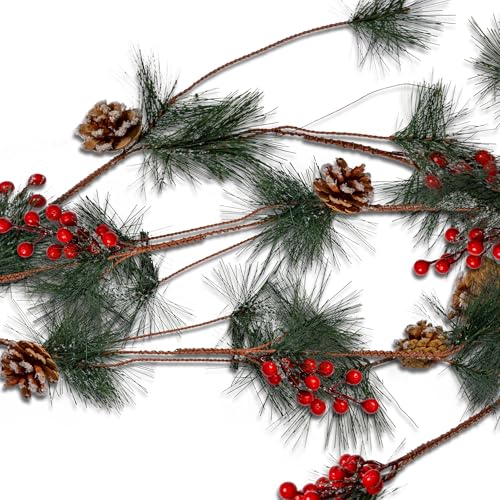 Pine and Berries Garland - Needles, Pinecone Berry Rustic Xmas