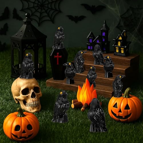 50-Piece Mini Resin Crow Figurines for Halloween & Micro Landscape