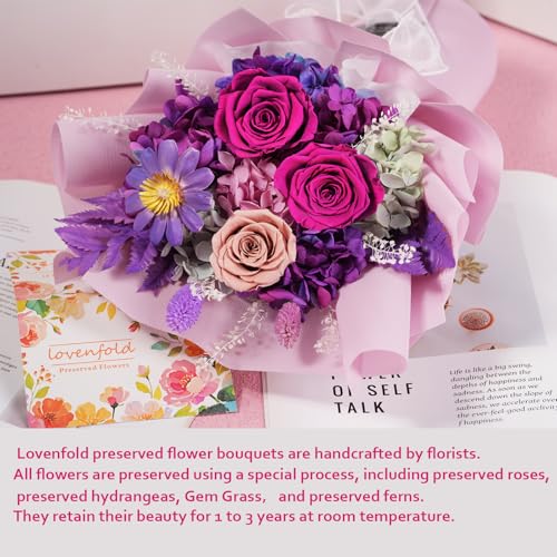 Handcrafted Preserved Purple Rose Bouquet in Gift Box - Lasts 3+ Years