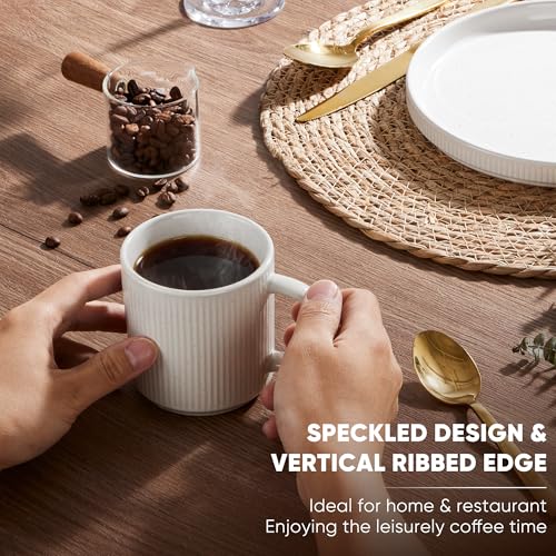 E-far Speckled White 12oz Stoneware Coffee Mug Set of 4 - Durable & Stackable