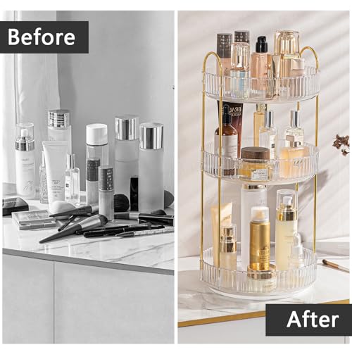 Shuang Qing Clear 3-Tier Rotating Makeup Organizer for Vanity & Bathroom Counter