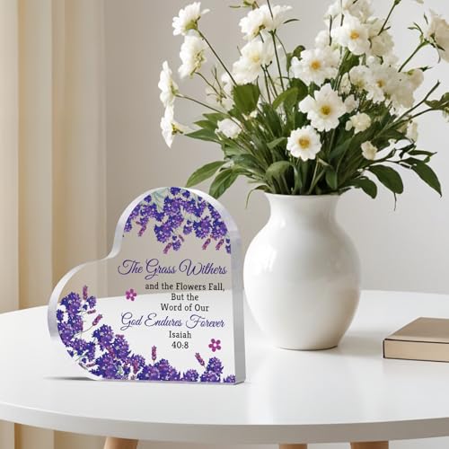Bible Verse Desk Sign 01 - Christian Acrylic Heart Plaque Religious Gift for Women