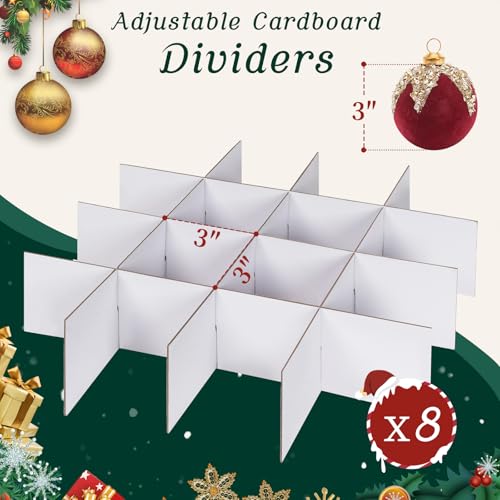 Christmas Ornament Storage Box with Adjustable Dividers and 128 Ornament Capacity