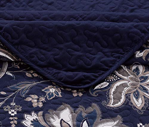 Floral Embossed Twin/Twin XL Bedspread Set - Blue, Taupe, and White