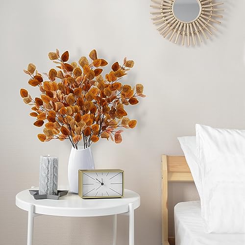 6 Pcs Artificial Fall Eucalyptus Stems, 35-Inch Silk Silver Dollar Leaves