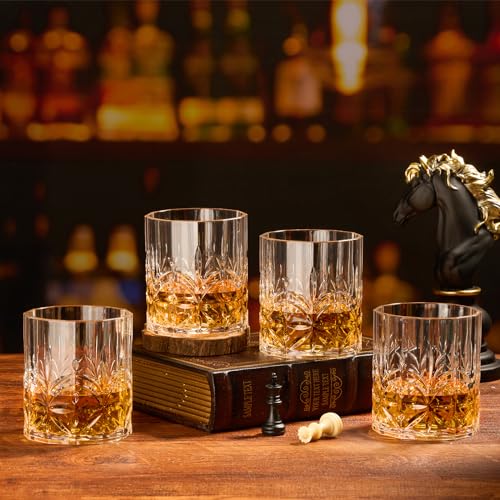 Hlukana Unbreakable 14oz Plastic Whiskey Glasses Set of 6 - BPA-Free, Dishwasher Safe, Clear Old Fashioned Rocks Glasses for Scotch, Bourbon, Rum, Vodka, Cocktails