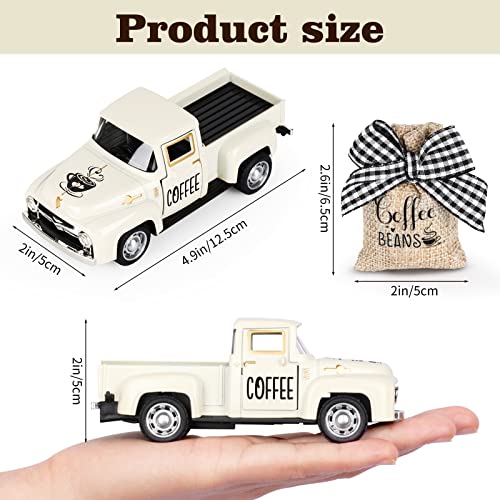 Mini Metal Pickup Truck Coffee Bar Decor with Burlap Coffee Bean Sack