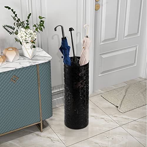 Round Metal Umbrella Stand - Free Standing Entryway Storage Rack, Black