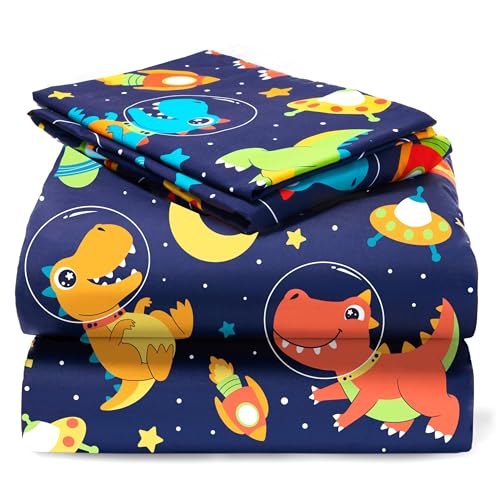 3-Piece Twin Sheet Set - Soft Microfiber Space Dinosaur Bedding for Kids
