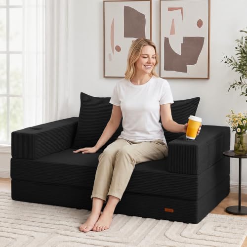 4-in-1 Convertible Floor Sofa Bed, 59-Inch Folding Futon for Small Spaces