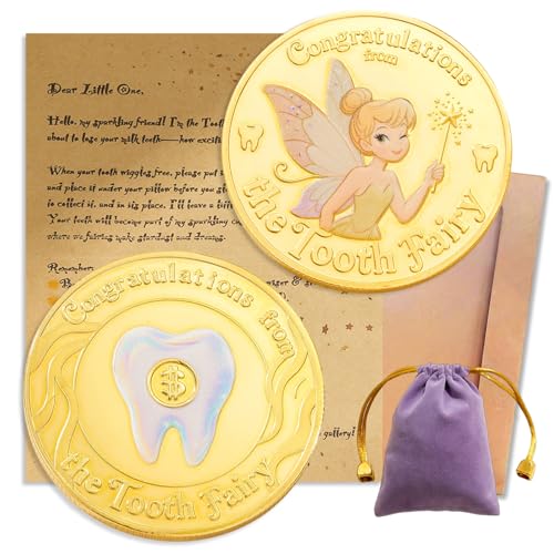 Tooth Fairy Coin Keepsake Kit - Golden Token, Pouch & Fairy Letter