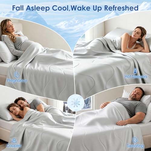 Cooling Comforter Queen Size - Lightweight Summer Blanket, Grey