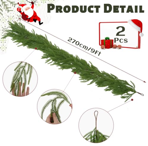LVZHIYUAN 2 Pack 9 FT Artificial Norfolk Pine Garland for Christmas & Holiday Decor