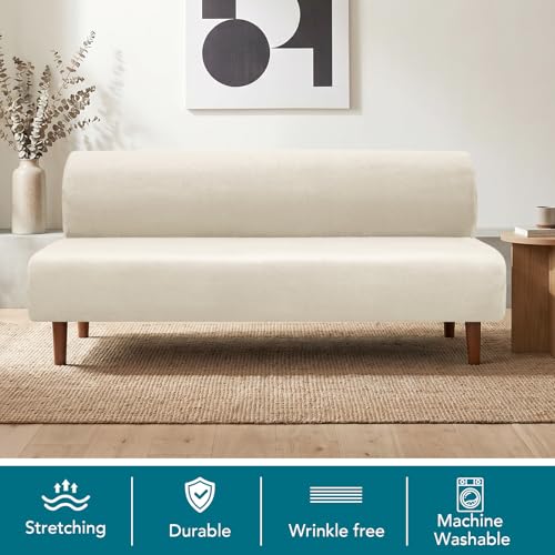 Thick Velvet Futon Slipcover - Ivory Armless Furniture Protector