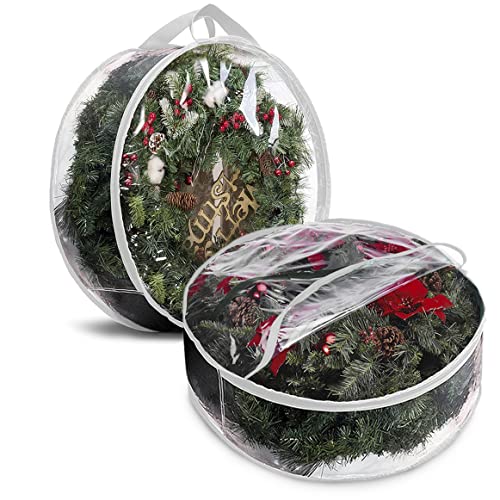 36-Inch Christmas Wreath Storage Bag 2-Pack Clear PVC Container