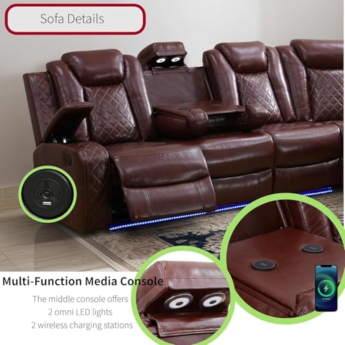 Power Recliner Sectional Sofa with LED Lights, Cup Holders & Storage Console