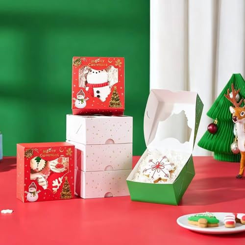 24Pcs 4x4x2 inch Christmas Bakery Boxes with Window - Flat Pack, 24-Pack JCXGRVC